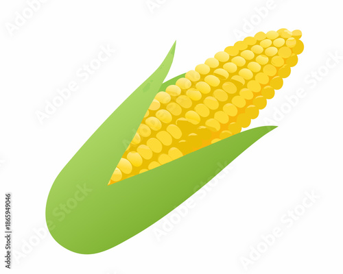 A vibrant illustration of a fresh ear of corn with green husks