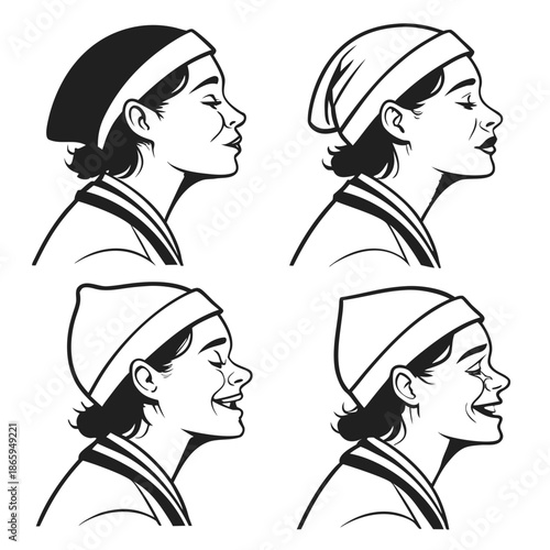 Illustrations of women wearing headscarves