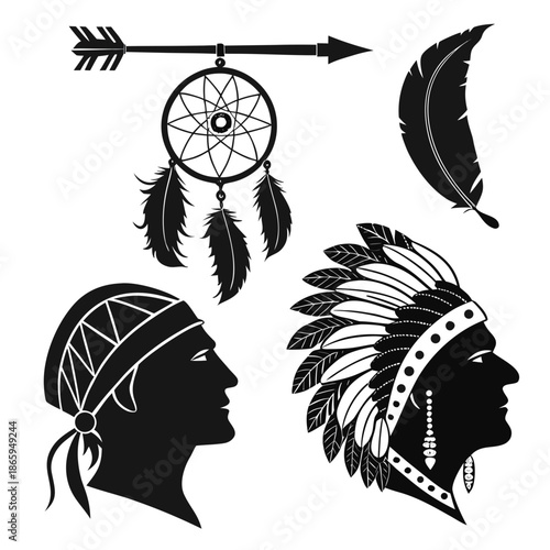Native american silhouettes and dreamcatcher
