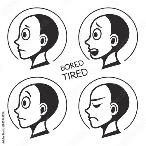 Illustrations of bored and tired faces