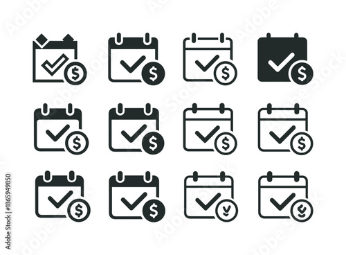 Debt Payment Icon Set. Paying off debts and credit obligations. Icon set. Set Logo of Paying off debts and credit obligations: calendar due-date. harmonious