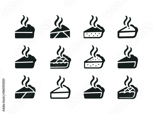 Dessert Emblem Variations. Savoring the First Bite of a Delicious Dessert. Icon set. Set Logo of Savoring the First Bite of a Delicious Dessert: pie slice with