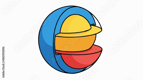 Stylized representation of concentric, colored spheres within an outer blue shell