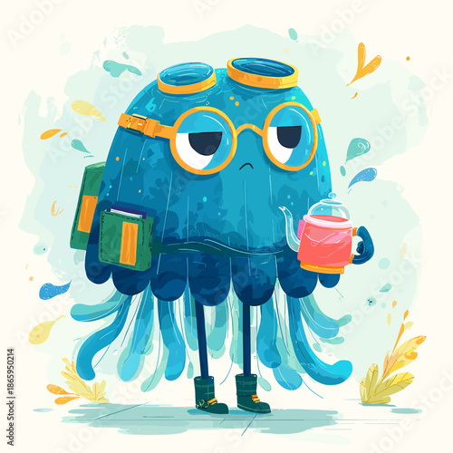 Whimsical Jellyfish Character with Tea Kettle