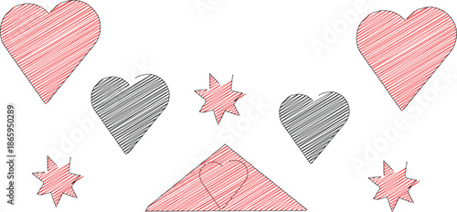 Set of red and pink heart shapes in a romantic vector illustration design for a Valentine's Day gift card or wedding decoration symbol