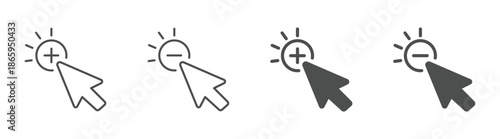 Cursor plus minus  icon set, vector illustration . 