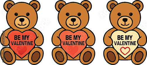 Three Bears Holding Valentine Hearts