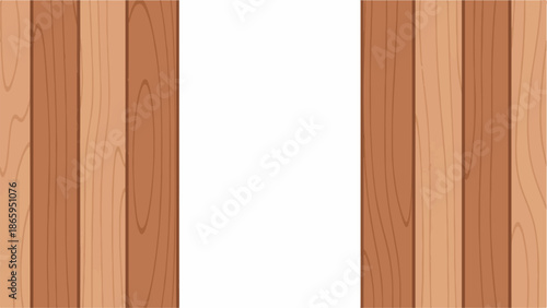 Wooden planks frame a central white space, creating a rustic border