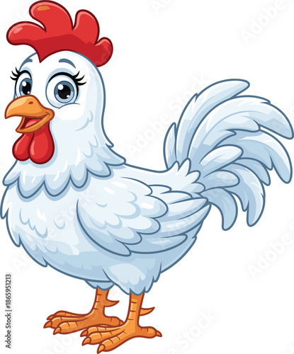 Cute cartoon chicken character smiling farm bird vector illustration isolated white background friendly poultry mascot design for kids branding projects