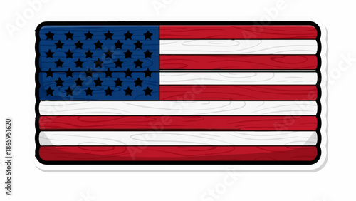 Wooden United States flag design with stars and stripes, rendered in a graphic style