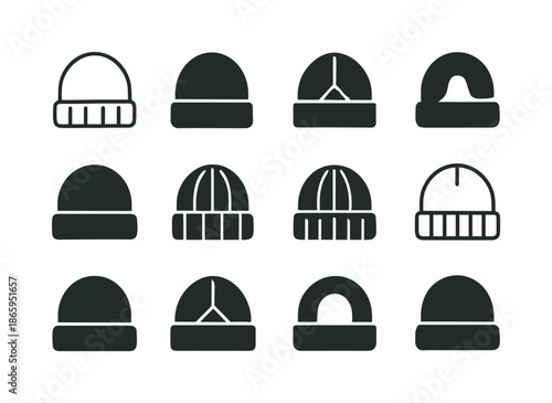 Beanie Logo Variations. beanies. Icon set. Set Logo of beanies: knitted cap. harmonious logo variations of the same emblematic concept, each with different