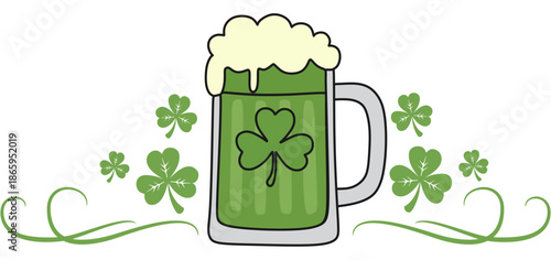 Green Beer Mug with Shamrock Clover for St. Patrick's Day Celebration