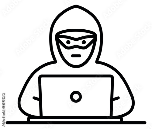 Line art illustration of a hacker depicting cybercrime for internet security