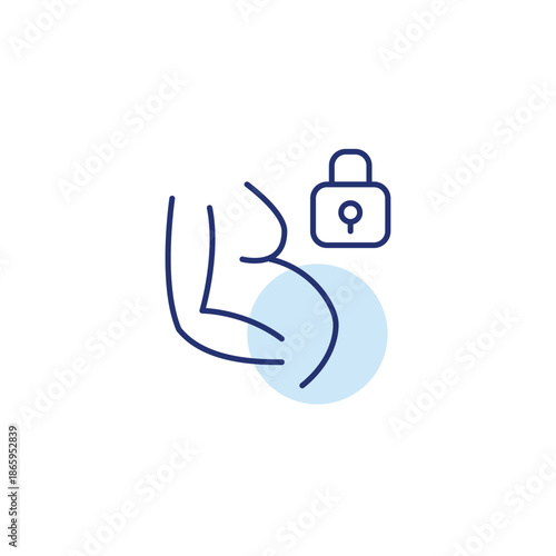 Pregnant woman and lock. Maternity safety, parental control. Pixel perfect, editable stroke vector icon