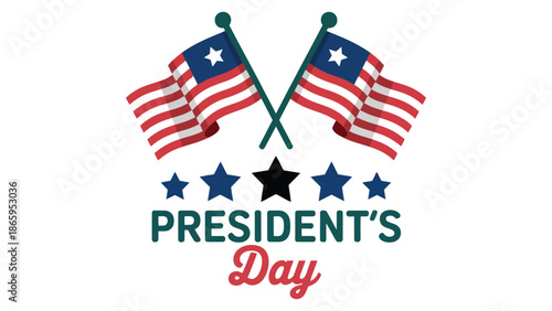 President’s Day Illustration with Crossed American Flags and Stars