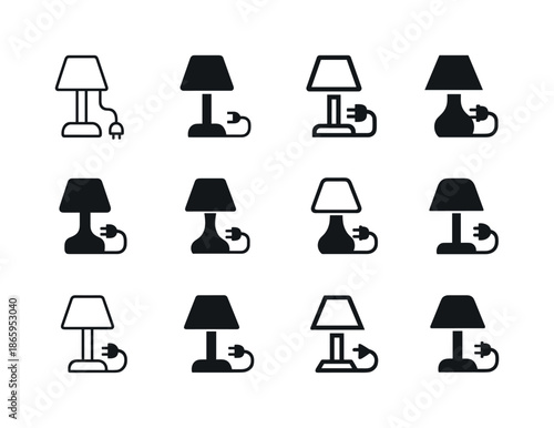 Minimal Tech Icon Set. Living with minimal modern technology. Icon set. Set Logo of living with minimal modern technology: unplugged lamp. harmonious logo