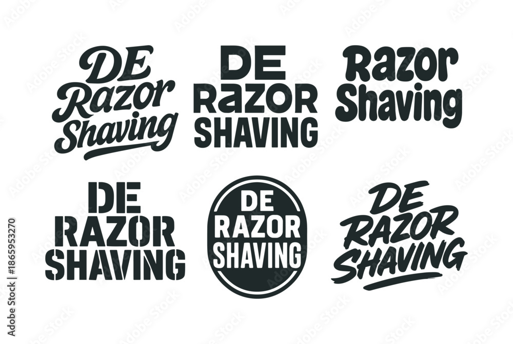 Fototapeta premium Shaving Lettering Styles. DE razor shaving. Set lettering. harmonious lettering variations of the same emblematic concept, each with different artistic