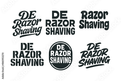 Shaving Lettering Styles. DE razor shaving. Set lettering. harmonious lettering variations of the same emblematic concept, each with different artistic