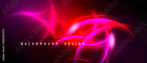 Abstract neon lights create vibrant energy. Red, purple hues blend, forming dynamic swirls. Background design suggests modern aesthetic.