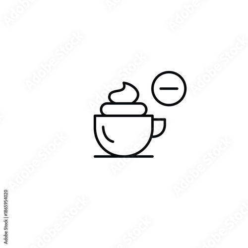Cappuccino with whipped cream and minus. Hot drinks unavailable. Remove from order. Pixel perfect, editable stroke vector icon