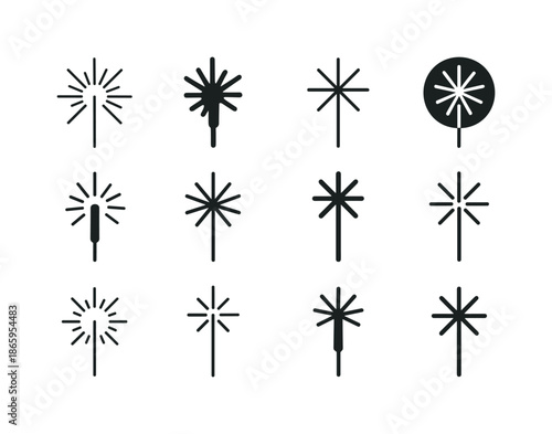 Sparkler Logo Variations. Sparkler. Icon set. Set Logo of Sparkler: handheld sparkler stick. harmonious logo variations of the same emblematic concept, each