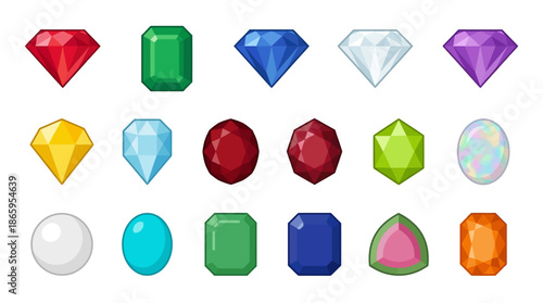 Colorful gemstones and jewels collection illustration.