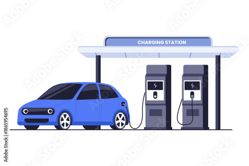 Electric Vehicle EV Charging Station with Power Plug Icon Illustration. A conceptual illustration of an EV charging point or station, featuring a power plug and battery symbol