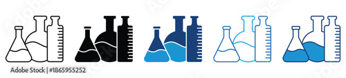 Chemical bottles icon set in multiple styles