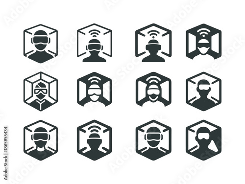 Virtual Reality Icons. Virtual reality and its impact on the internet experience. Icon set. Set Logo of Virtual reality and its impact on the