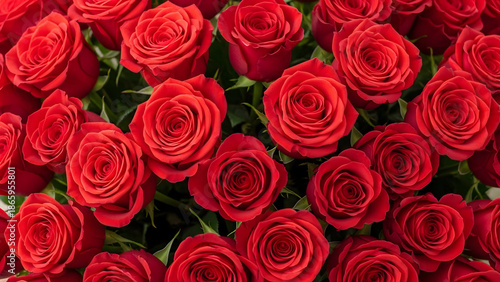 Vibrant bouquet of red roses in full bloom