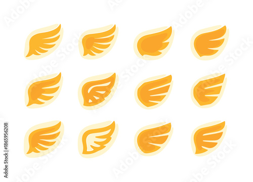Imaginative Wing Logos. imagination flying. Icon set. Set Logo of imagination flying: glowing wing. harmonious logo variations of the same emblematic concept,