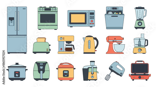 Collection of various kitchen appliances and gadgets.
