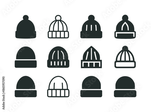 Beanie Icon Variations. beanies. Icon set. Set Logo of beanies: ribbed knit pattern. harmonious logo variations of the same emblematic concept, each with