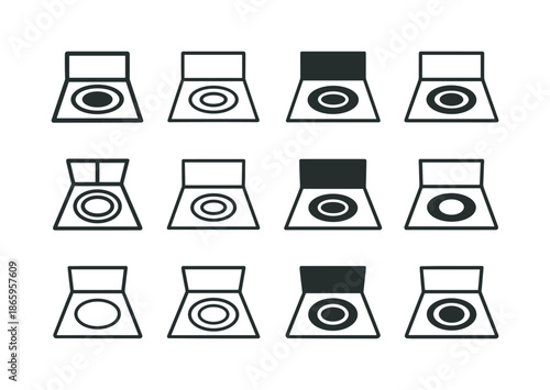 Rug Placement Icons. Placing a rug in the center of the room. Icon set. Set Logo of Placing a rug in the center of the room: round rug. harmonious logo