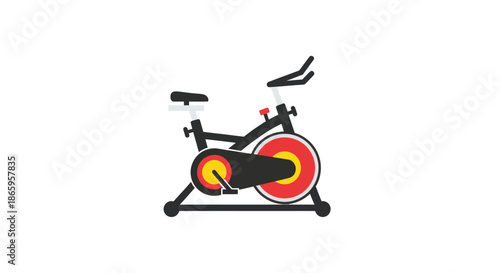 Black Stationary Exercise Bike Flat Design Illustration for Indoor Cycling Fitness.