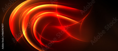 Abstract red energy flows, dynamic curves, bright lines. Dark background emphasizes glowing shapes, creating modern visual impact.