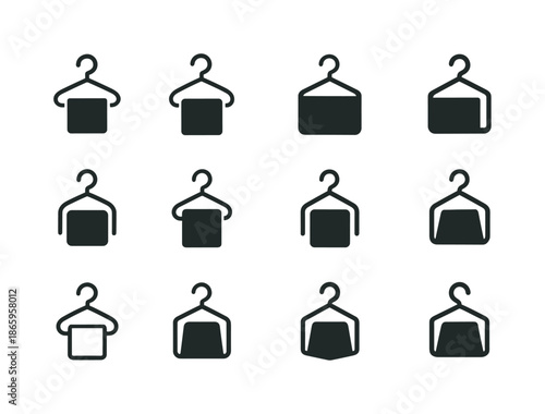 Minimalist Icon Set. Minimalist lifestyle and decluttering trends. Icon set. Set Logo of minimalist lifestyle and decluttering trends: capsule wardrobe hanger.