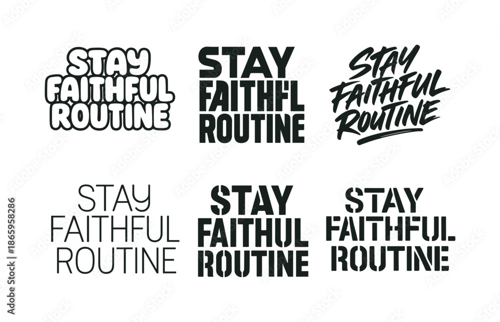 Obraz premium Harmonious Lettering Grid. Stay faithful routine clarity. Set lettering. harmonious lettering variations of the same emblematic concept, each with different