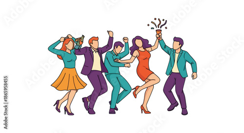 Diverse group of people celebrating and dancing joyfully together.