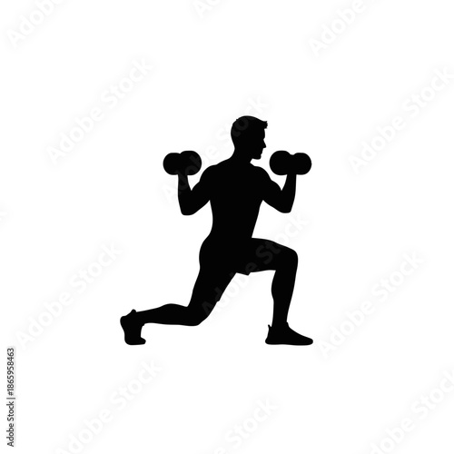 Man Lifting Dumbbells Lunge Silhouette For Fitness Workout And Lower Body Strength Graphics