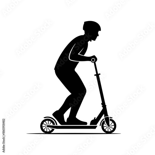 Man Riding Scooter Silhouette Vector For Urban Mobility And Modern City Transportation