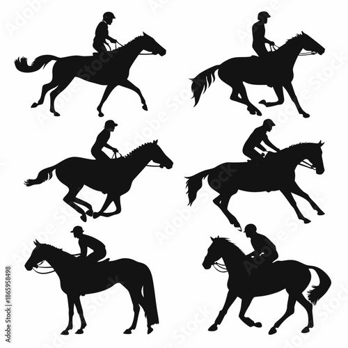 Silhouettes of horse jockeys