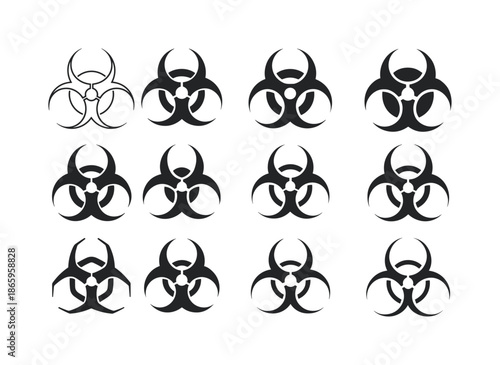 Biological Hazard Symbols. Biological Hazards. Icon set. Set Logo of Biological Hazards: biohazard symbol. harmonious logo variations of the same emblematic
