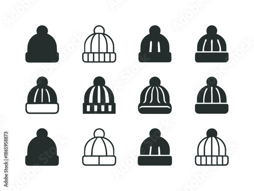 Beanie Icon Variations. beanies. Icon set. Set Logo of beanies: ribbed knit pattern. harmonious logo variations of the same emblematic concept, each with
