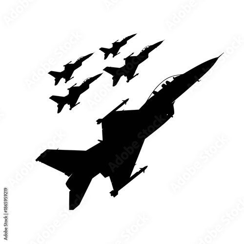 Fighter Jet Formation Silhouette Five Aircraft In Diamond Pattern For Air Force Pride