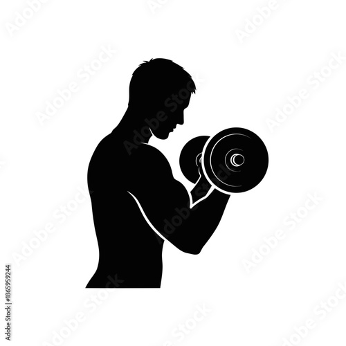 Bodybuilder Bicep Curl Silhouette Strength Training With Iron Gym Equipment Fitness Art
