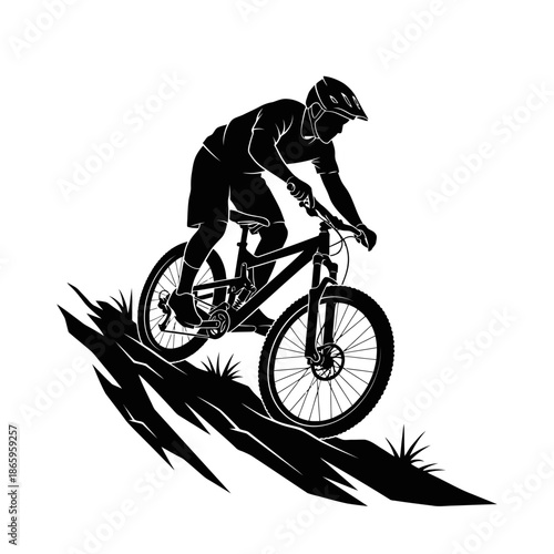 Mountain Biker Silhouette Mid Trail Action For Extreme Outdoor Adventure And Cycling