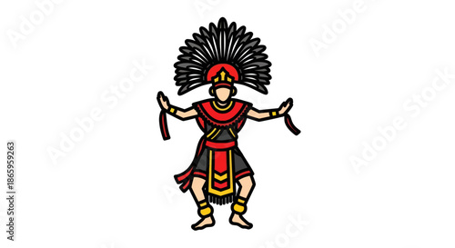Colorful Aztec Dancer with Headdress and Traditional Costume Illustration.