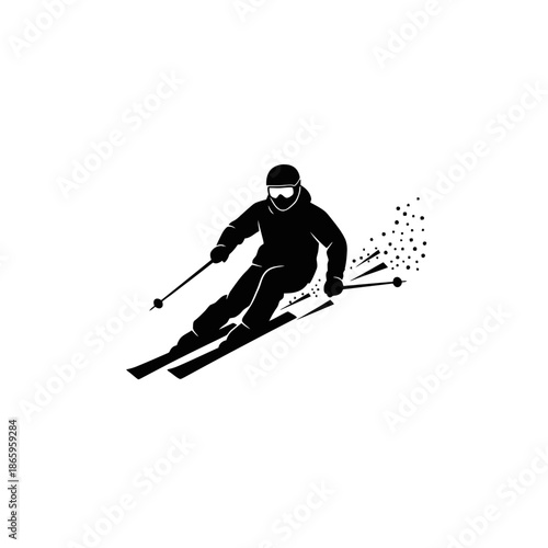 Alpine Skiing Adventure Silhouette On Snowy Mountain Peak Winter Sport Vector Art