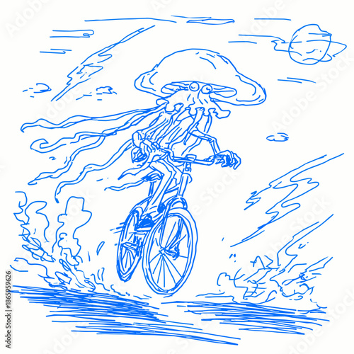 Daring Cyclist Under Jellyfish Invasion